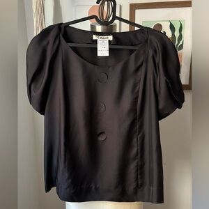 Chloe Vintage Black Silk Short Puff Sleeve top.